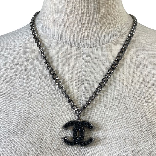 シャネル ネックレス 04A ココマーク ブラックストーン ラインストーン