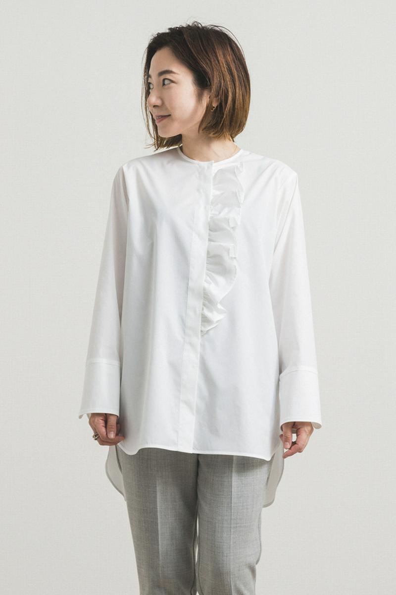 yori(ヨリ)の「【2020AW】ノーカラーフリルシャツ」 - PARTE