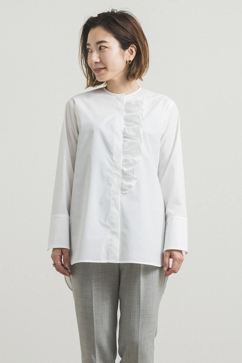 yori(ヨリ)の「【2020AW】ノーカラーフリルシャツ」 - PARTE