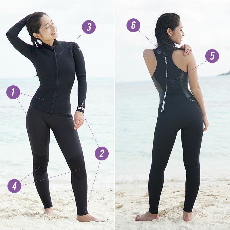 選べる5カラー2ピース ウェットスーツ レディース ロングジョン