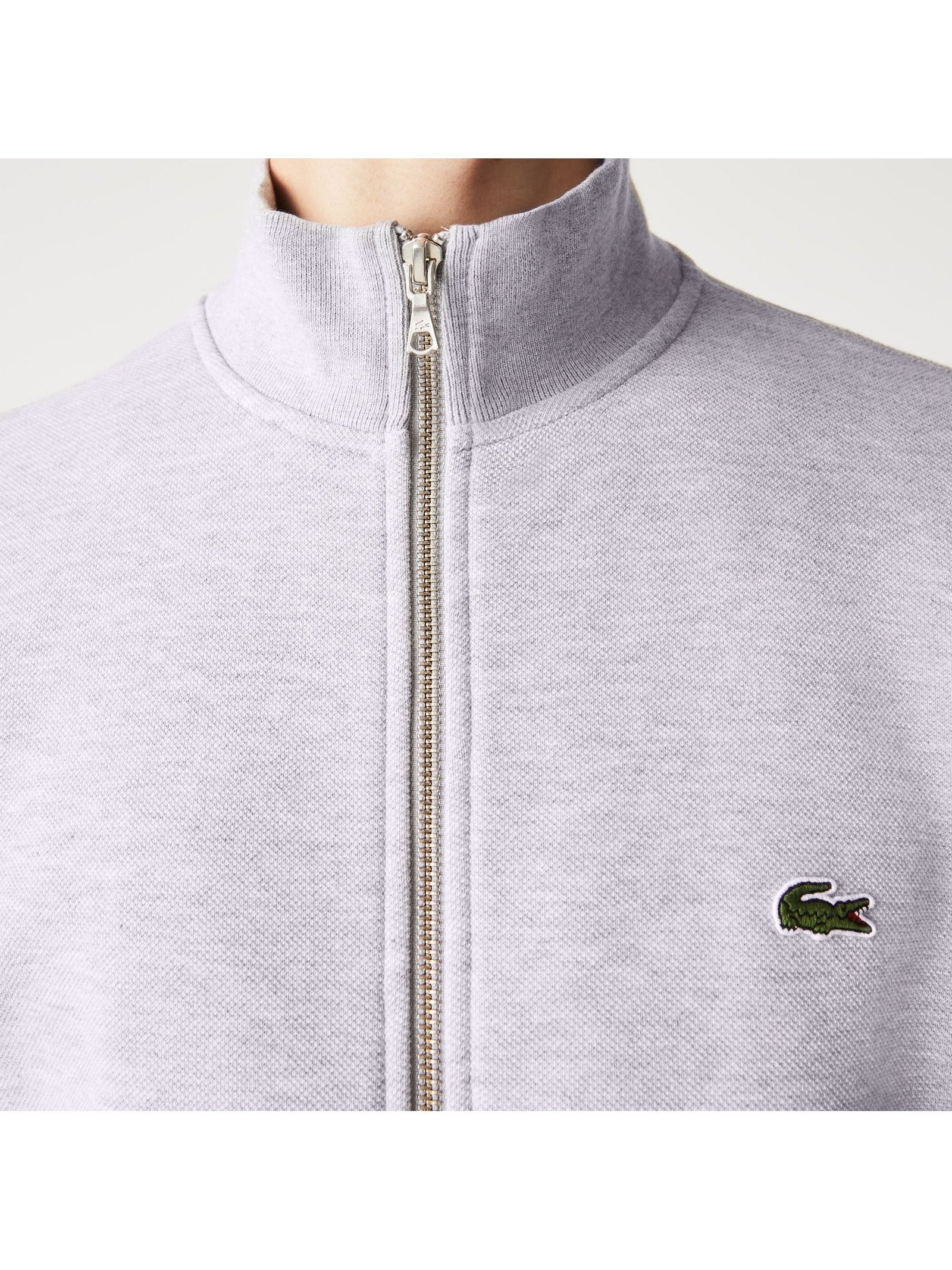 Lacoste Men's Zippered Stand-Up Collar Piqué Fleece Jacket Grey