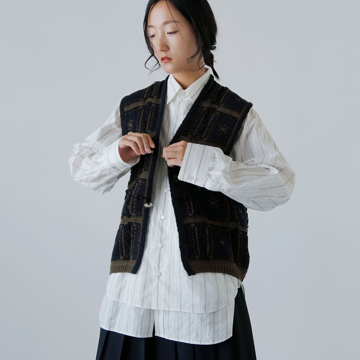 ONICA オニカ ウール コットン ブロックジャガード ニット ベスト