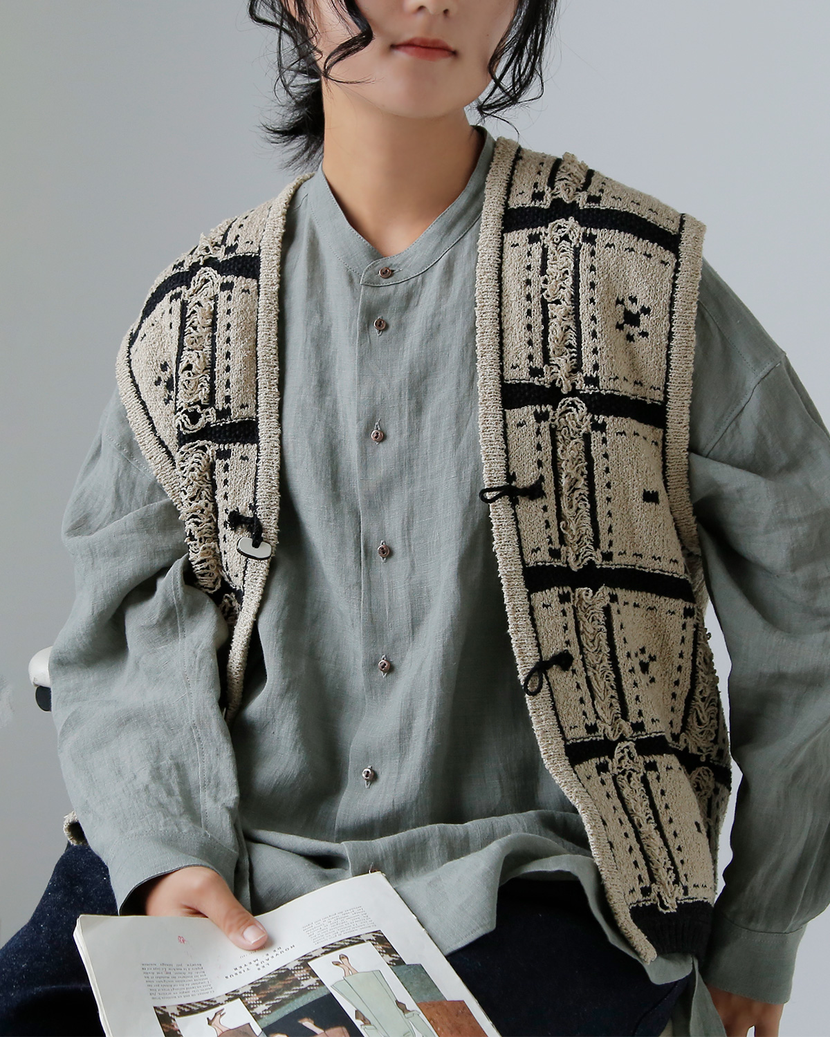 ONICA オニカ ウール コットン ブロックジャガード ニット ベスト