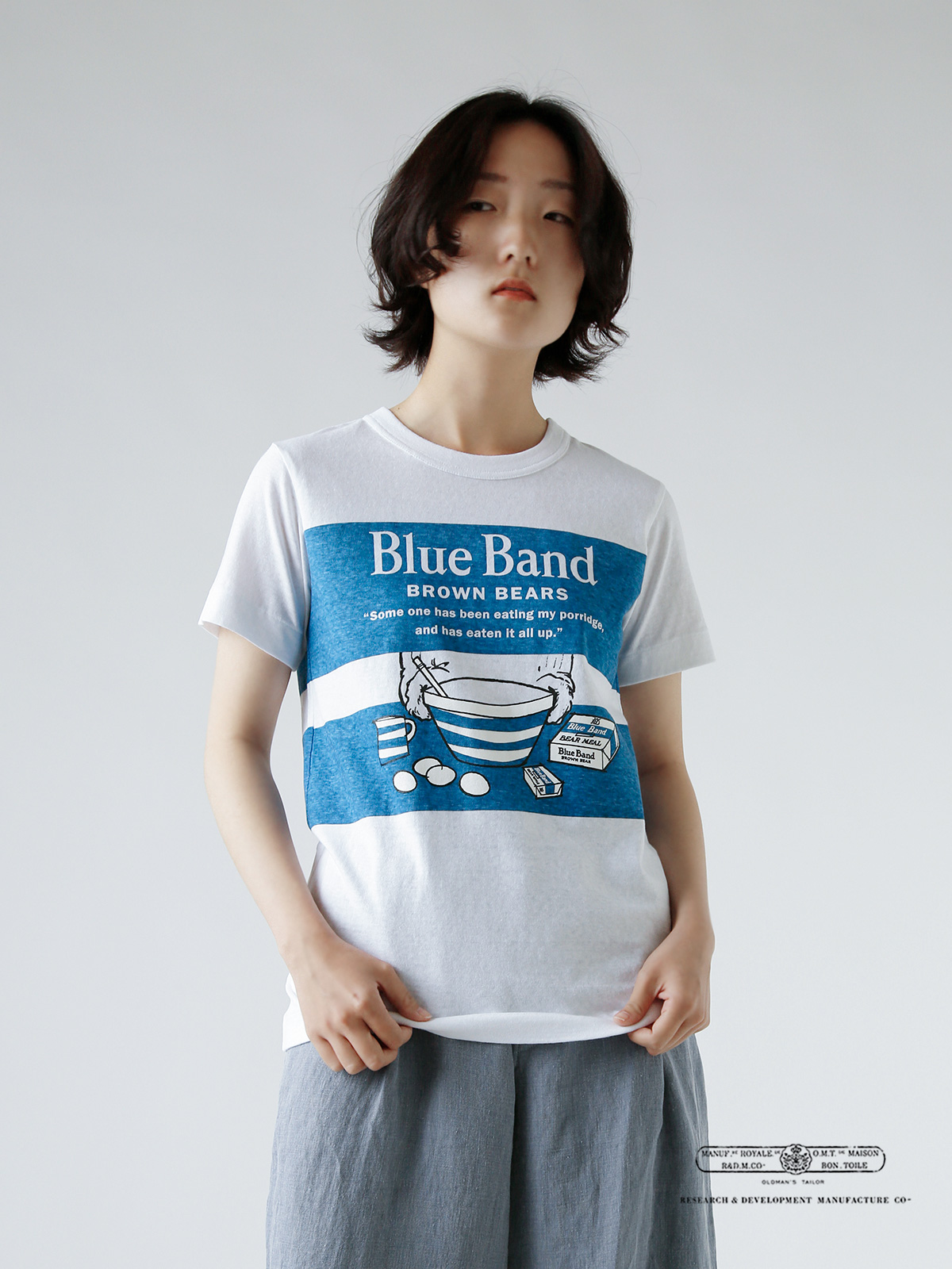 R & D.M.Co- オールドマンズテーラー コットン ブルー バンド Tシャツ