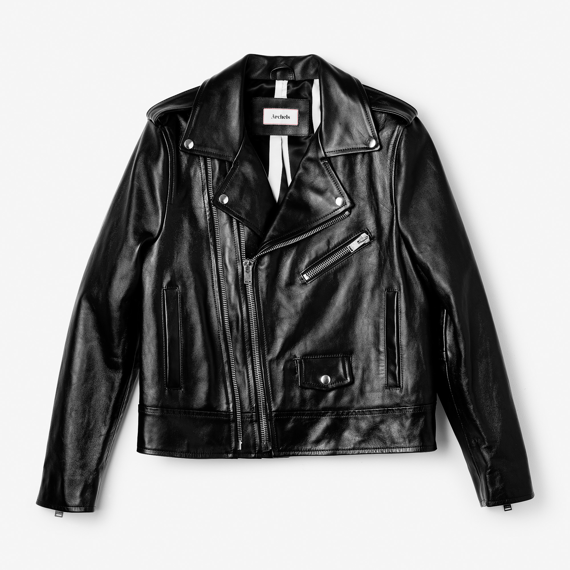 Double Zipper Biker Jacket In Calfskin Leather - Archels