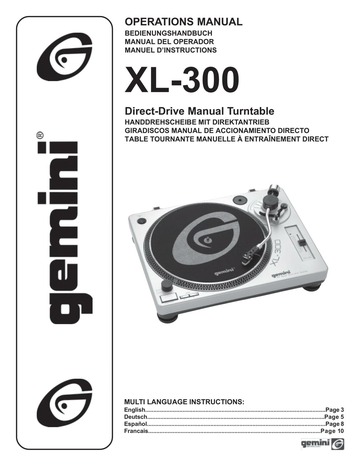 Gemini XL-300 Turntable User Manual : Free Download, Borrow, and