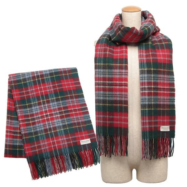 ジョンストンズ ストール マフラー レッド マルチカラー レディース