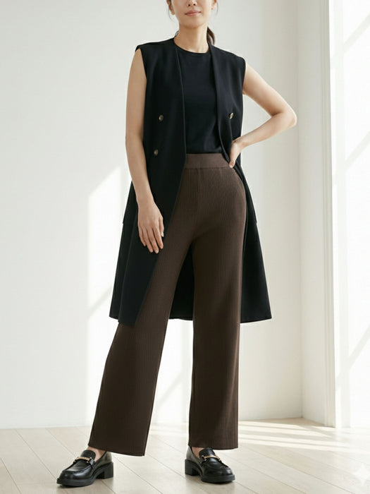 着るシアバター］シアバターリブニット・ストレートパンツ — B-THREE