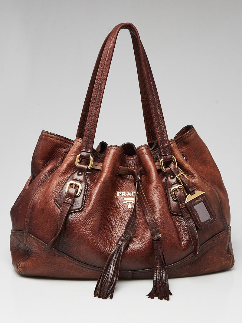 Prada Cacao Cervo Antik Leather Drawstring Shoulder Bag | Yoogi's