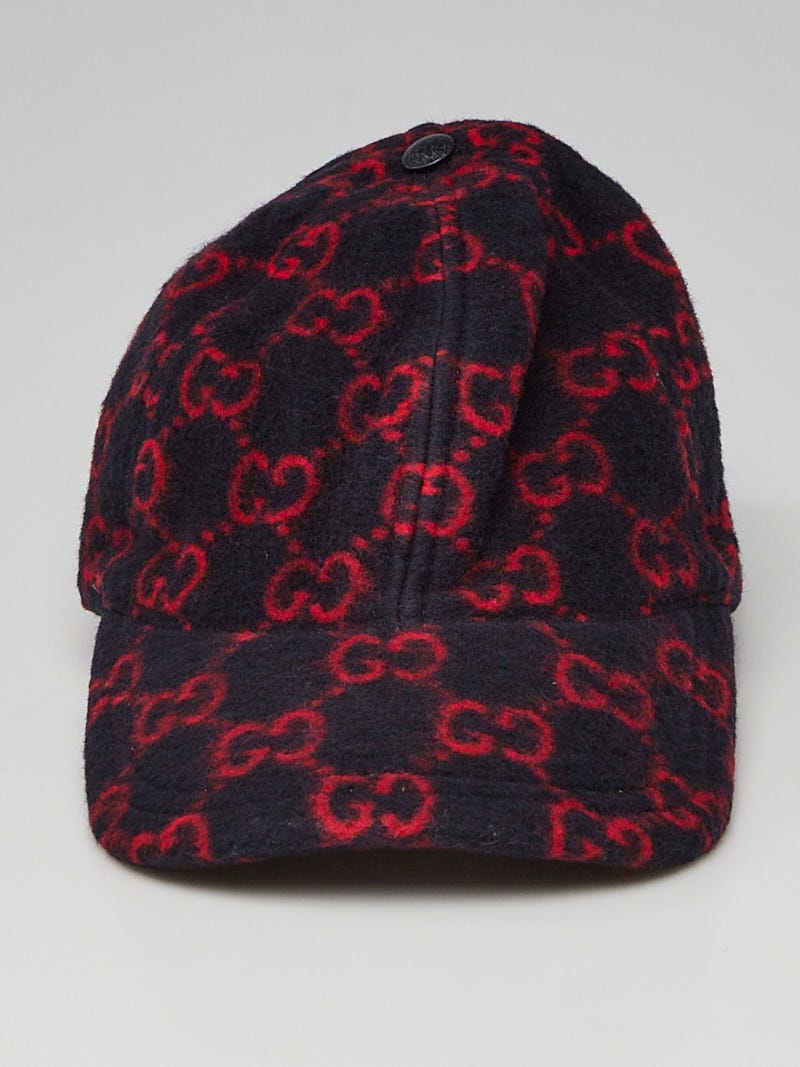 Gucci Navy Blue/Red Guccissima Wool Baseball Hat Size M | Yoogi's
