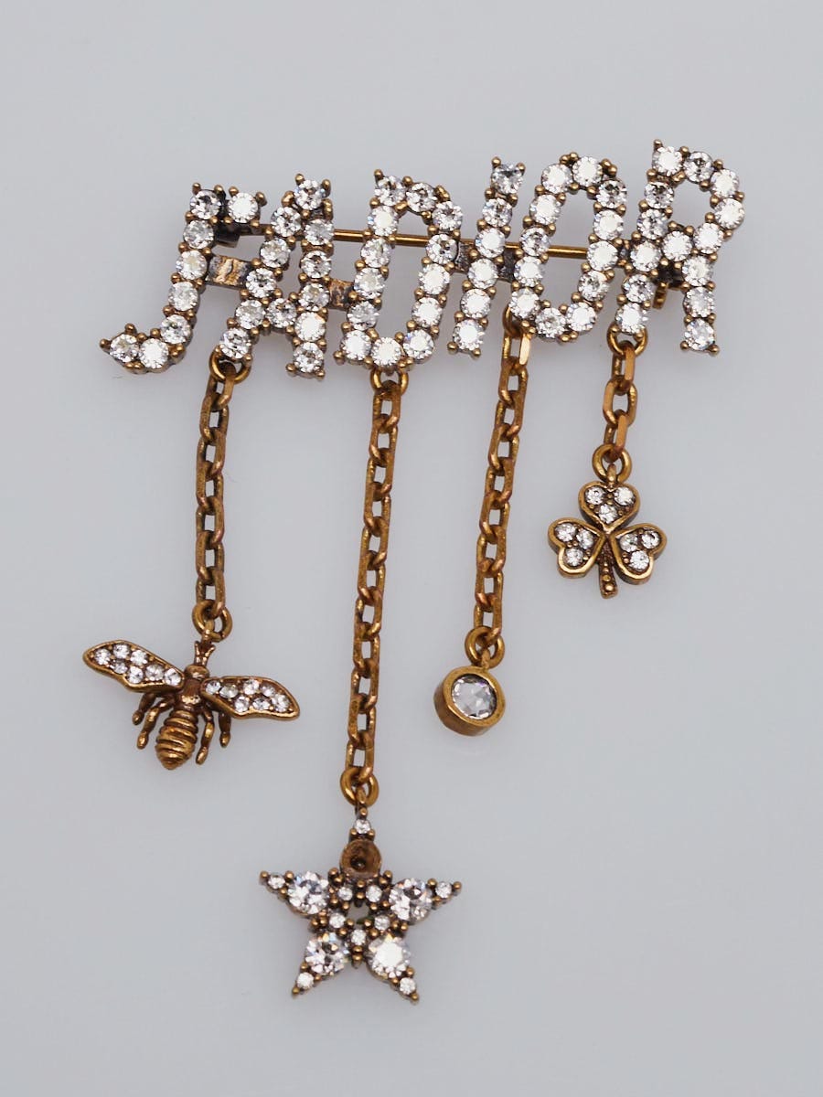 Christian Dior Goldtone Metal Crystal J'adior Dangling Brooch