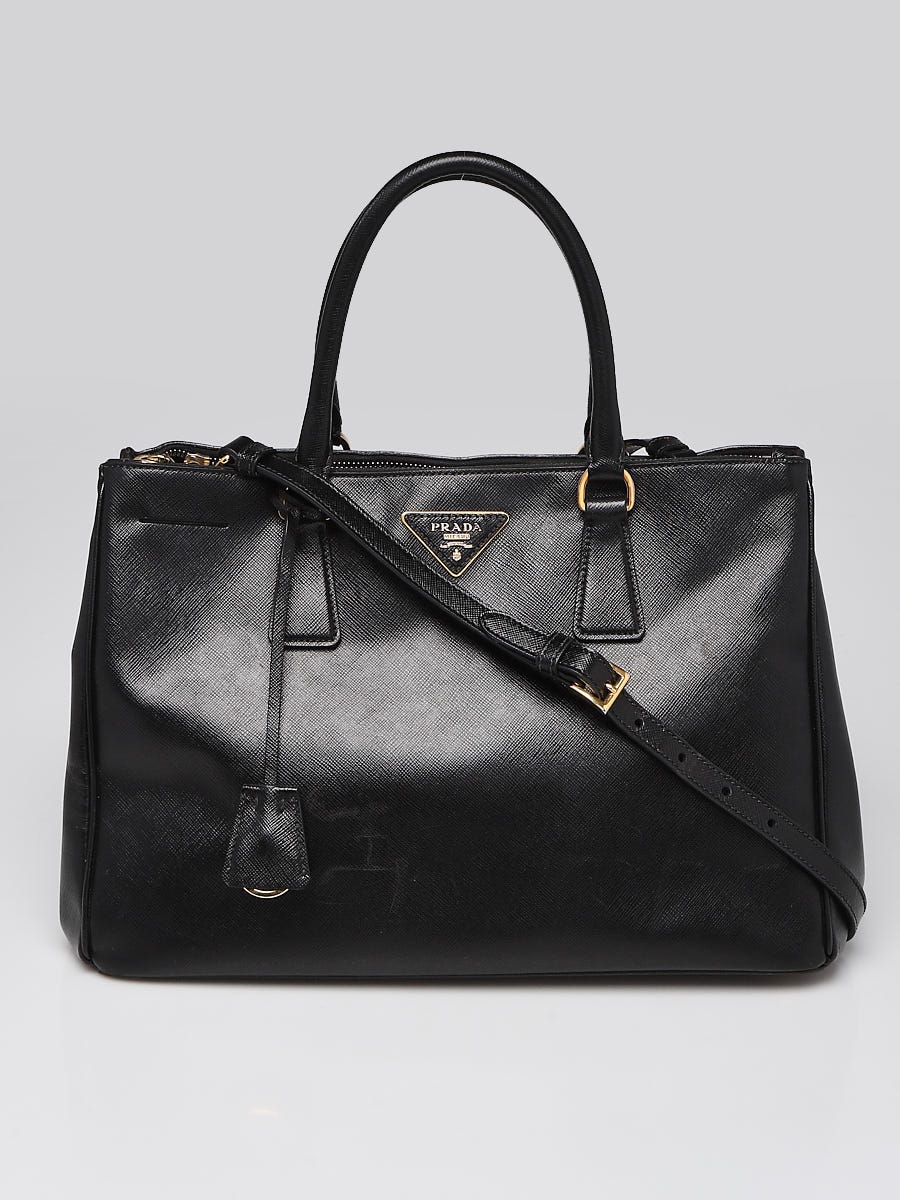 Prada Black Saffiano Leather Medium Double Zip Tote Bag - BN2274