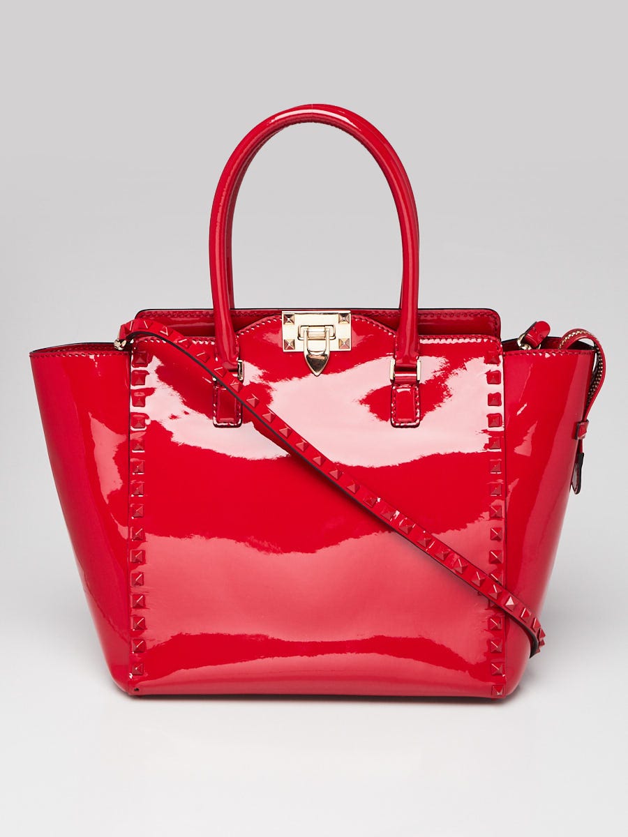 Valentino Red Patent Leather Rockstud Medium Double Handle Bag