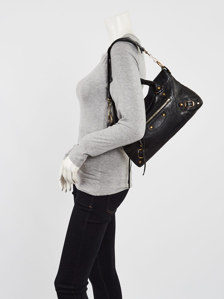 Balenciaga Black Lambskin Leather Giant 12 Gold First Bag