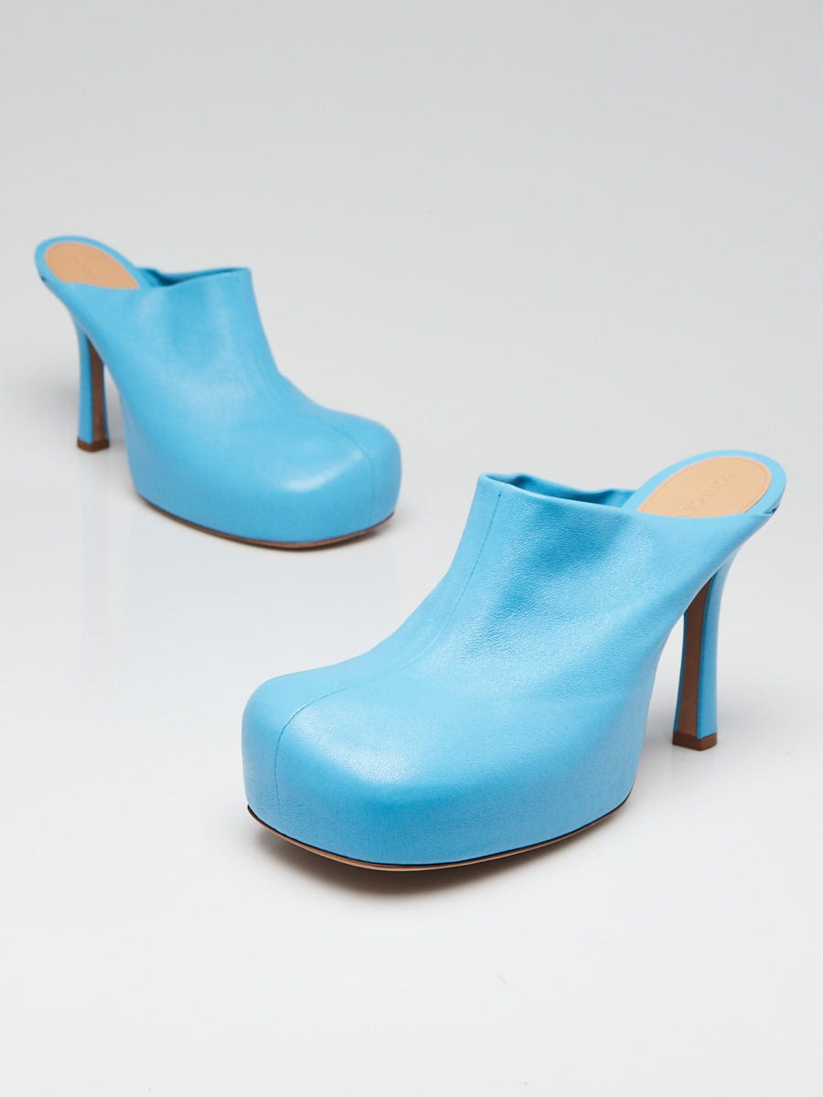 Bottega Veneta Bright Blue Leather Stretch The Bold Mule Heels