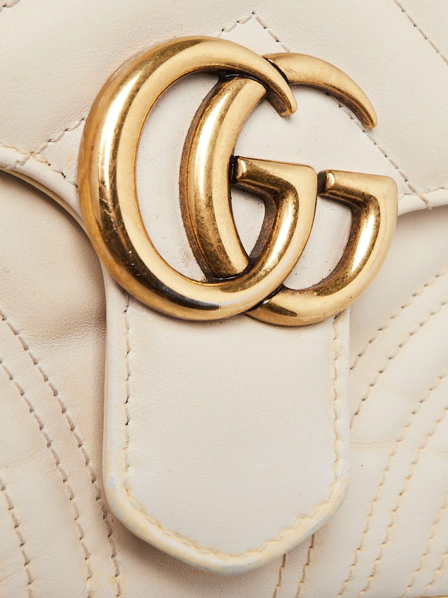 Gucci White Quilted Leather Marmont Mini Top Handle Crossbody Bag