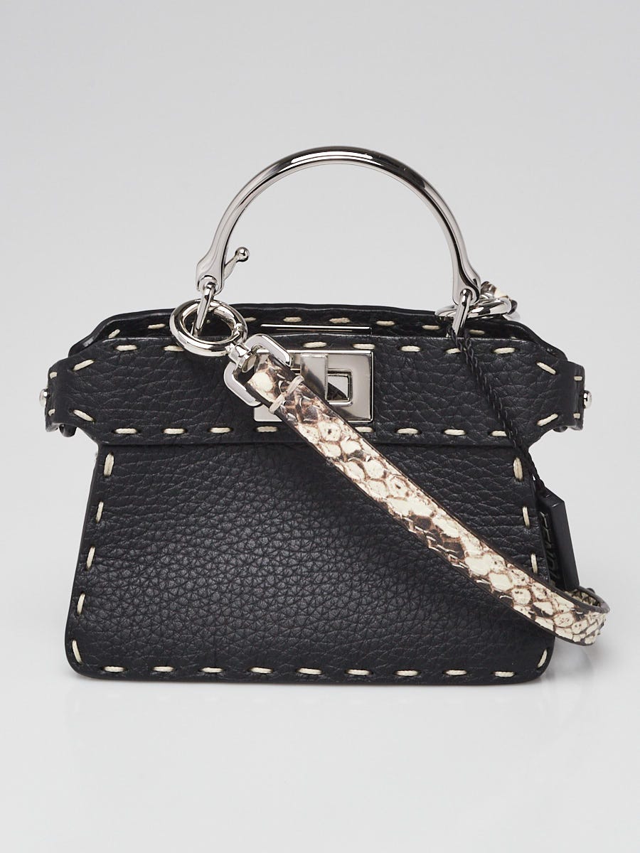 Fendi Black Selleria Leather/Snakeskin Nano Peekaboo Maxi Handle