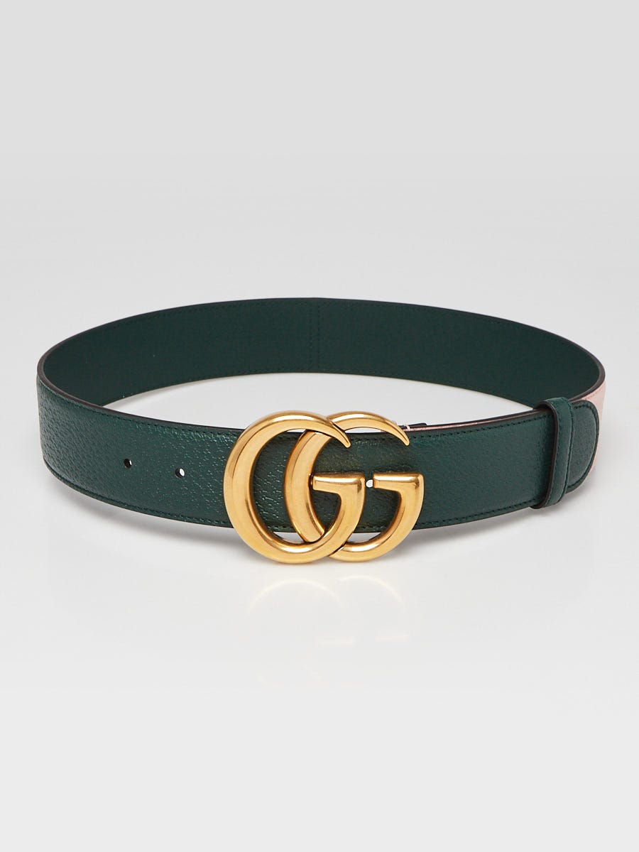 Gucci Pink/Green Pebbled Leather Double G Belt Size 75/30