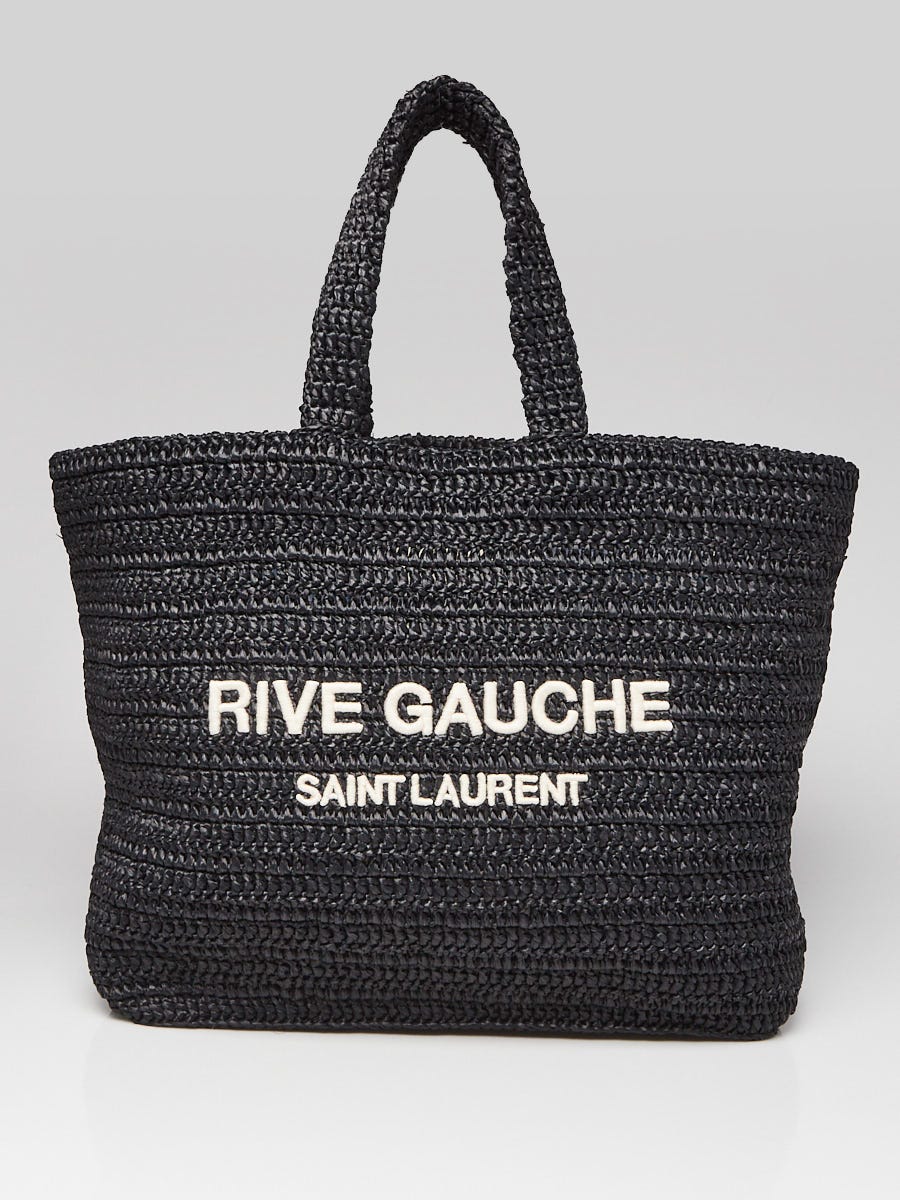 Yves Saint Laurent Black Woven Straw Rive Gauche Tote Bag