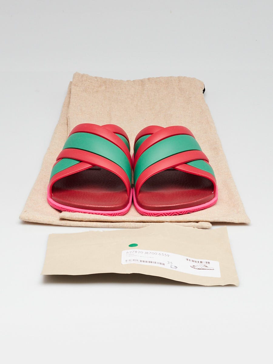 Gucci Red/Green/Pink Rubber Criss Cross Pool Slides Size 4.5/35