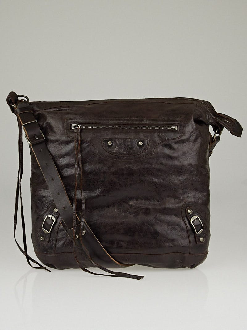 Balenciaga Chocolate Chevre Leather Men's Day Messenger Bag