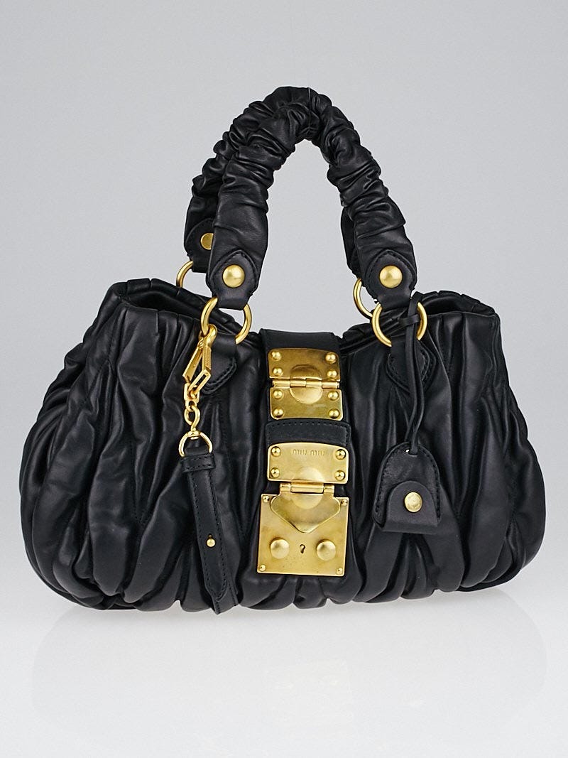Miu Miu Black Matelasse Lambskin Leather Bauletto Aperto Bag