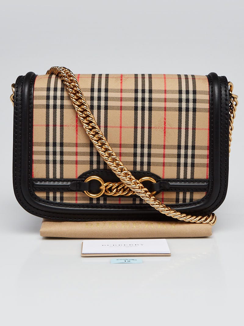Burberry Vintage Check/Black Leather Link Flap Shoulder Bag