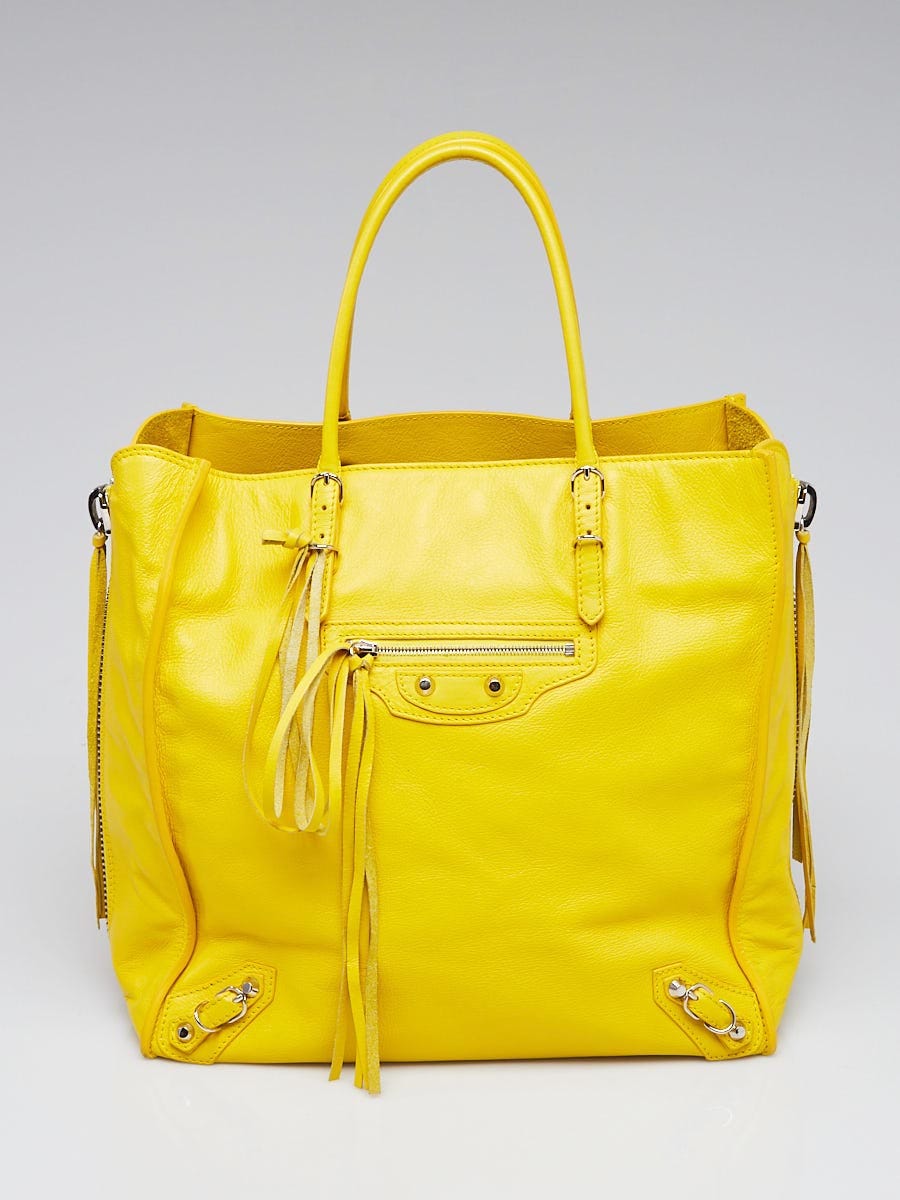 Balenciaga Jaune Calfskin Leather Papier A5 Zip Around Tote Bag