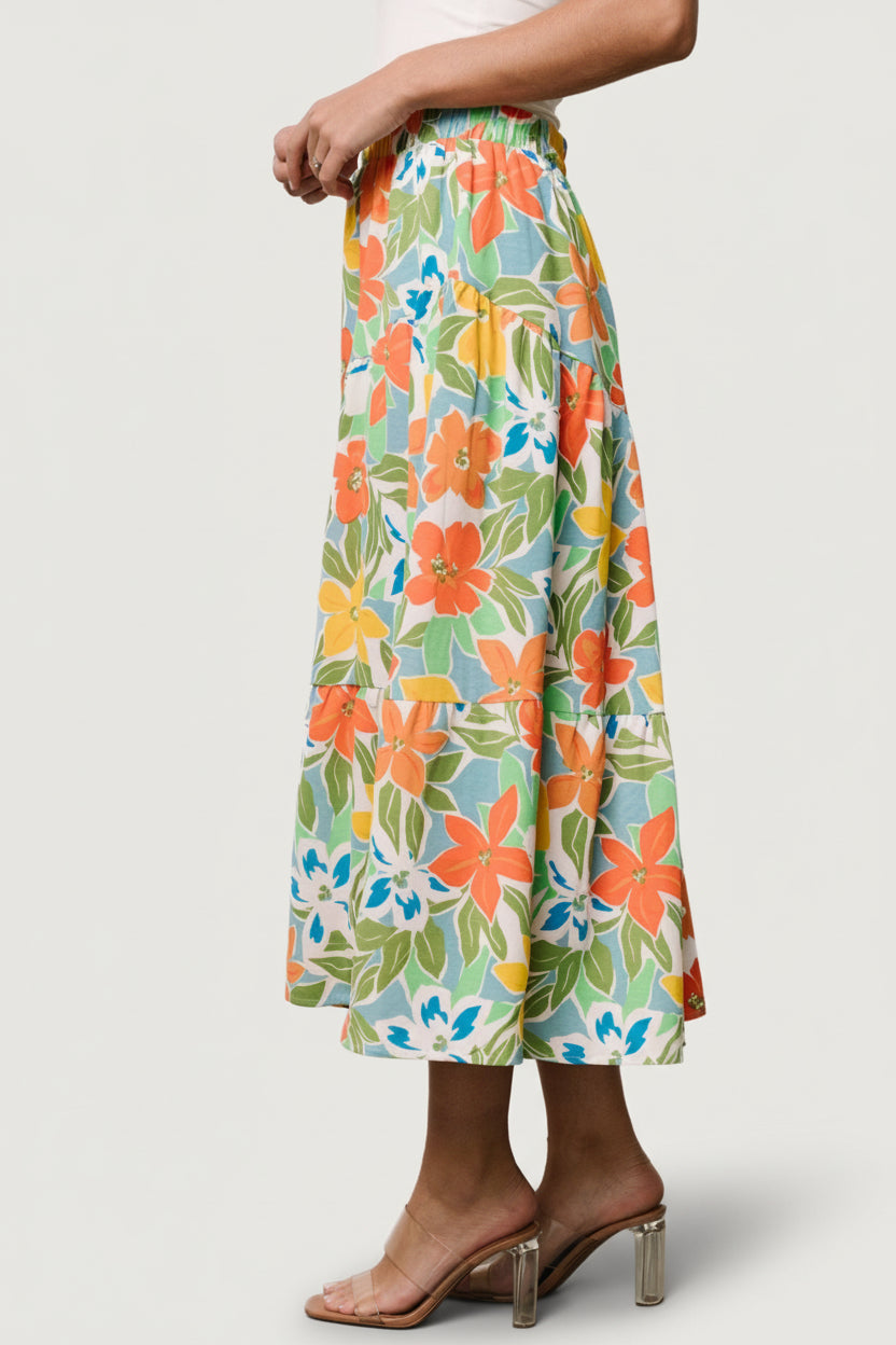 Nika Tiered Skirt | Orange + Blue Floral