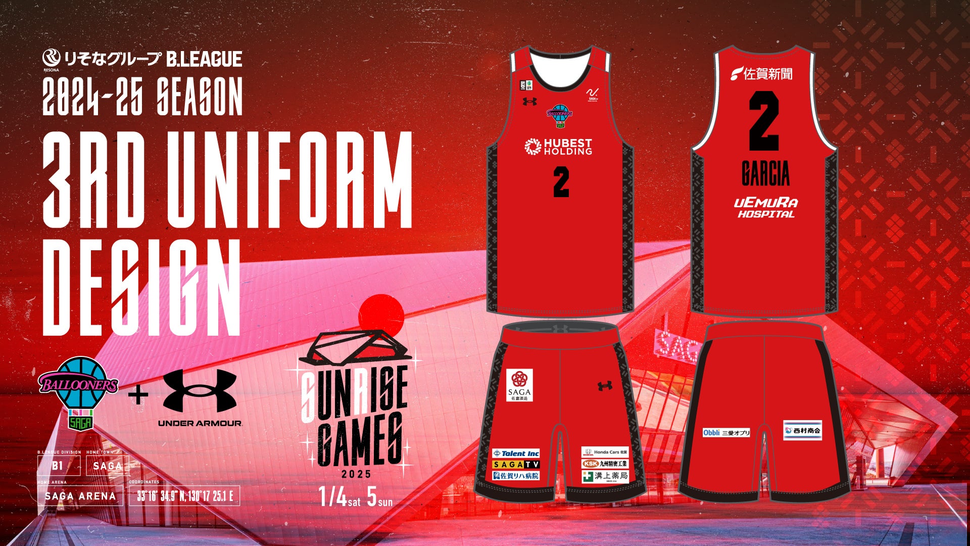 佐賀バルーナーズ #14金丸晃輔選手 レプリカユニフォーム 2025-26