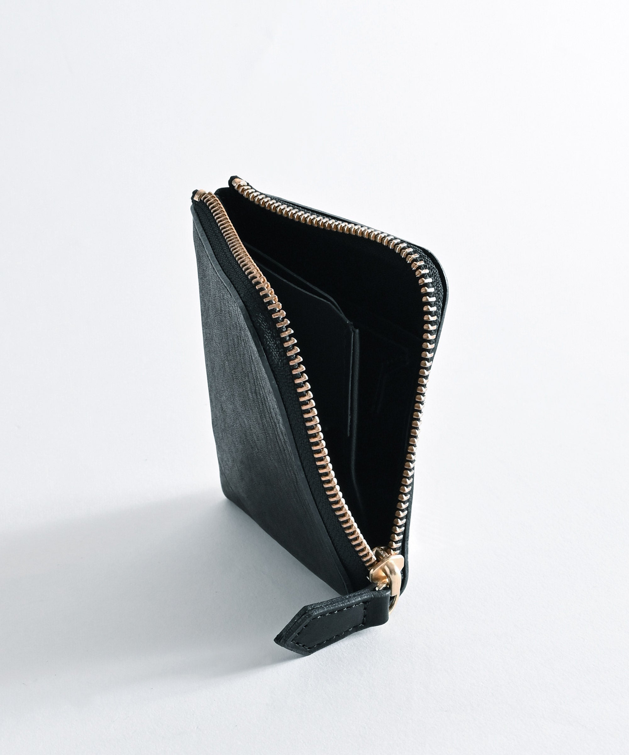 財布[leather] 二つ折り財布 コンパクト 本革 ブラック 黒色 - BASIC