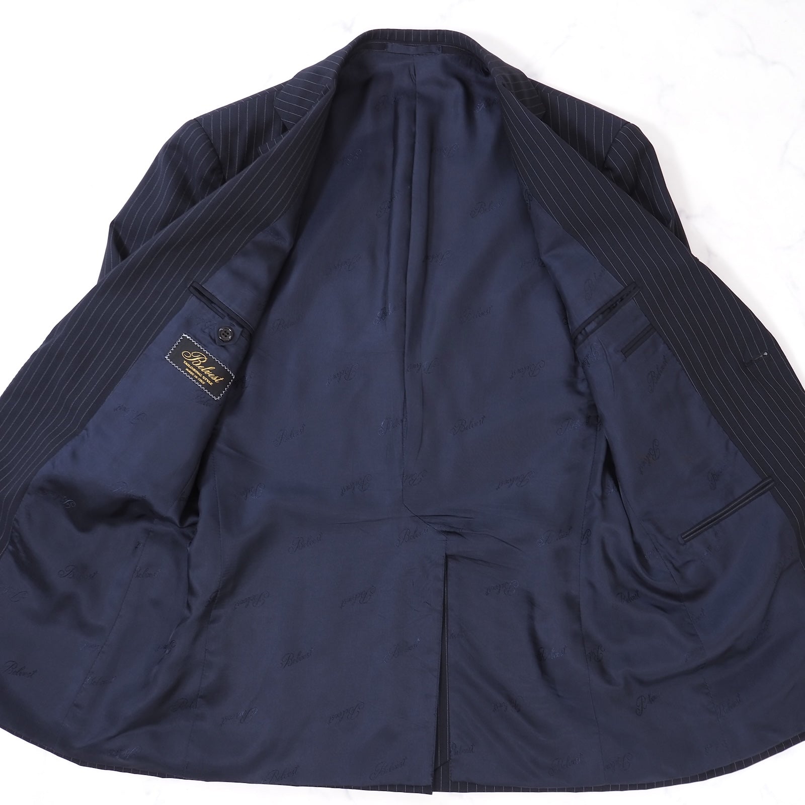 ベルベスト Belvest イタリア製 スーツ 46 ネイビー ストライプ メンズ