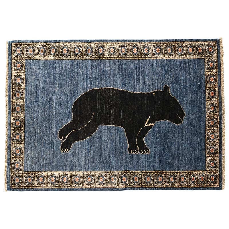 古典柄を再現したアニマルラグ [ブラック ベア×ブルー] / MC530A