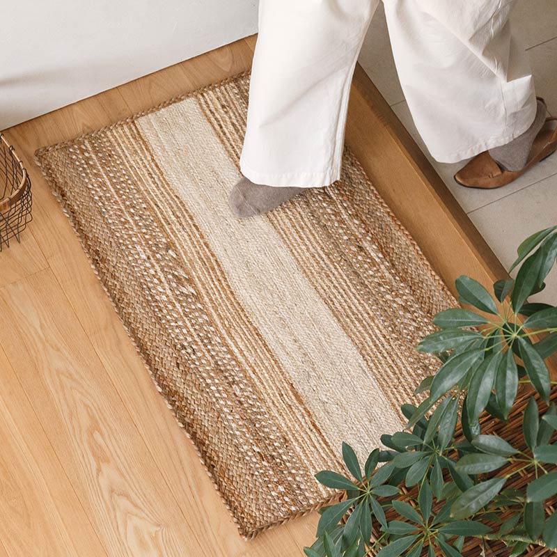 天然素材のジュートラグ 玄関マット ナチュラル アイボリー [N chisou