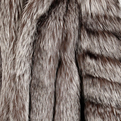 シルバーフォックス 毛皮 ファー コート 中綿入り 総シルク絹100% M 黒