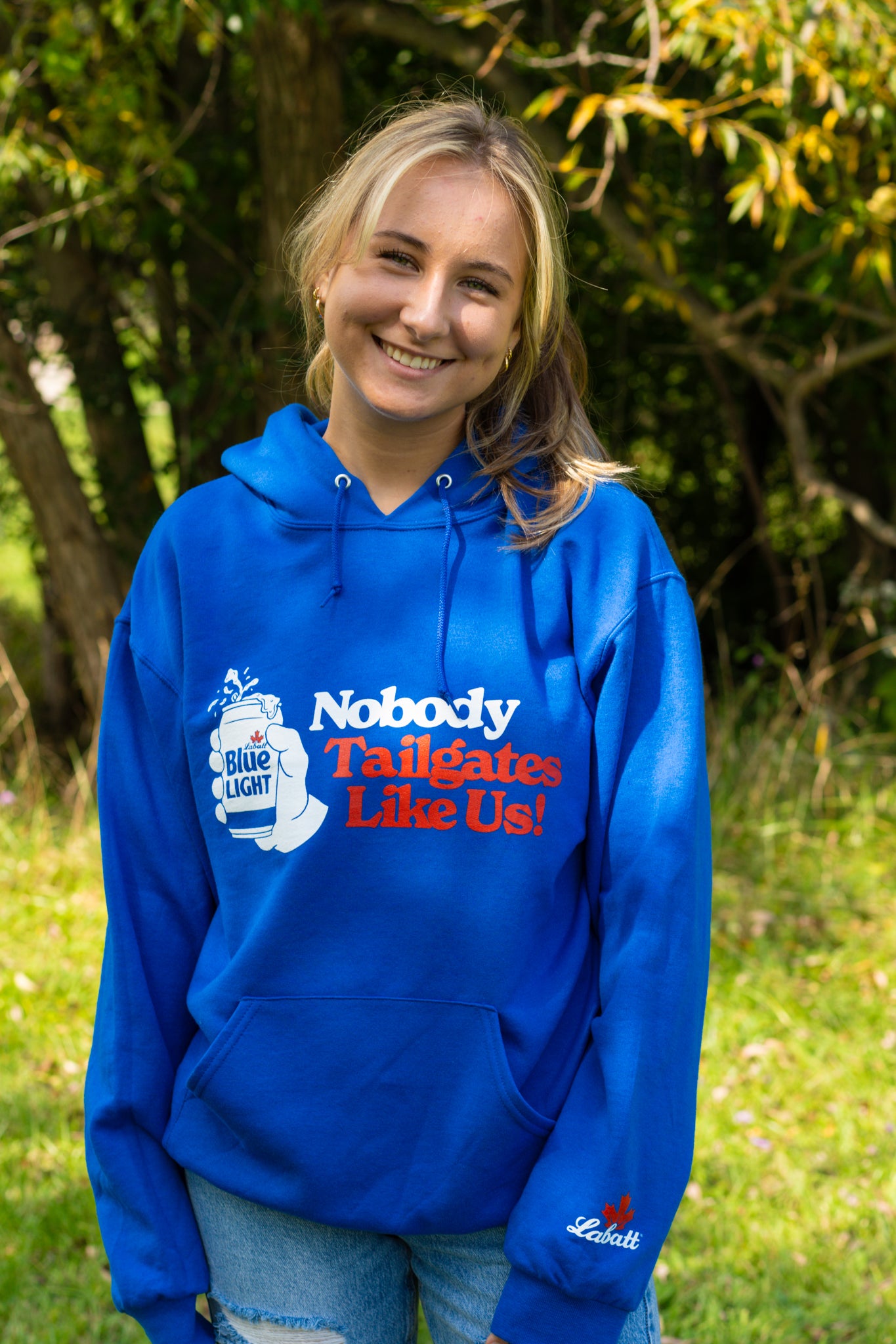BFLO x Labatt Nobody Tailgates Like US! Blue Hoodie | The BFLO Store