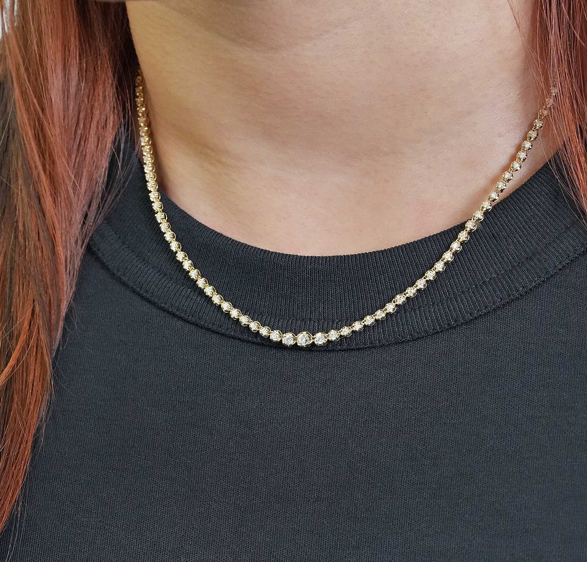 ダイヤモンド テニスネックレス – K18WG / YG、2.0カラット