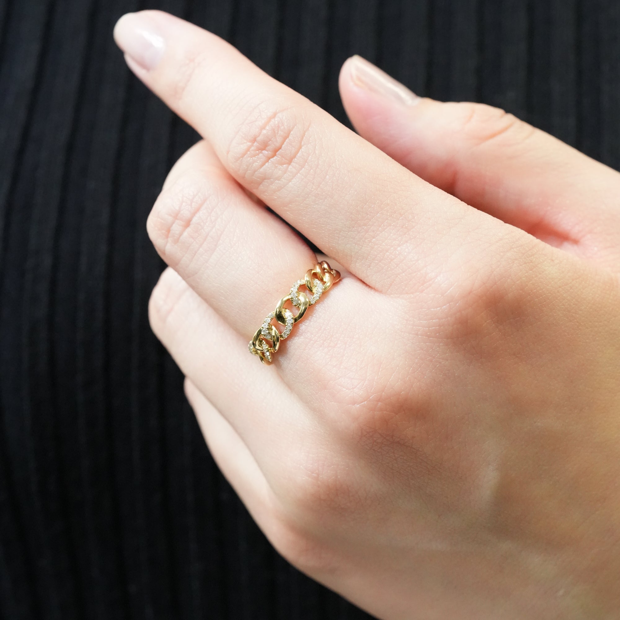 チェーンリンク ダイヤモンド リング – K18YG、0.13ct