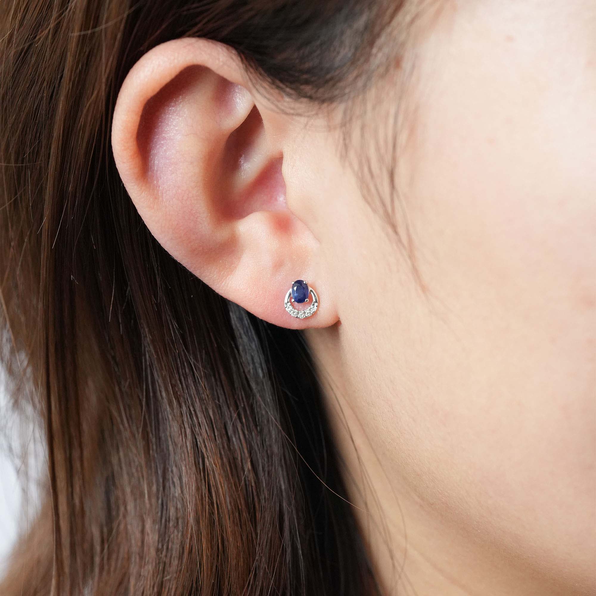 サファイア＆ダイヤモンドピアス – 18Kホワイトゴールド