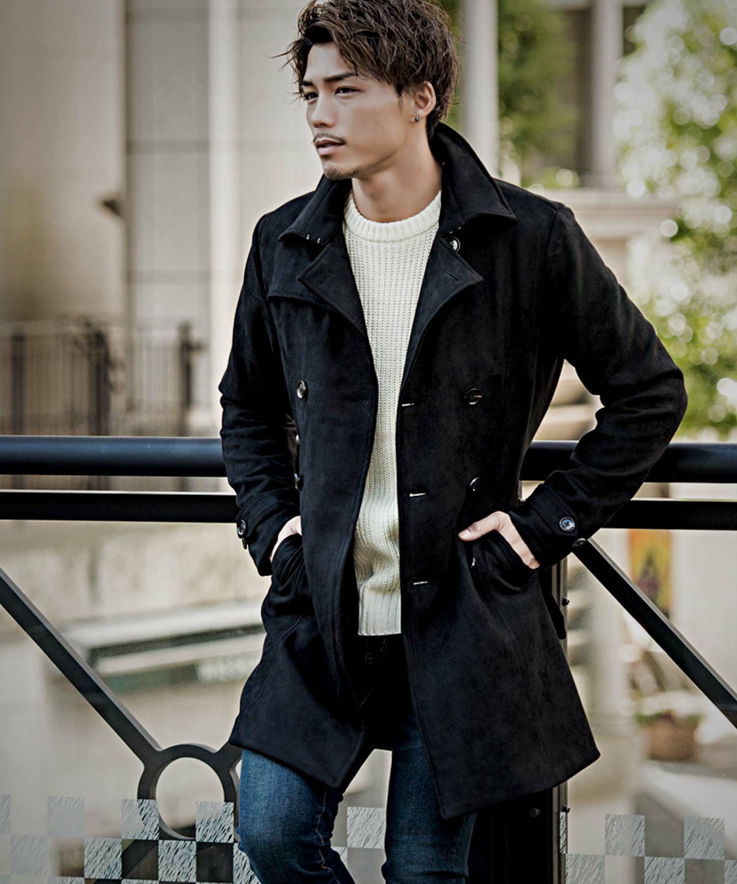 コート メンズ CavariA(キャバリア)フェイクスウェードトレンチコート