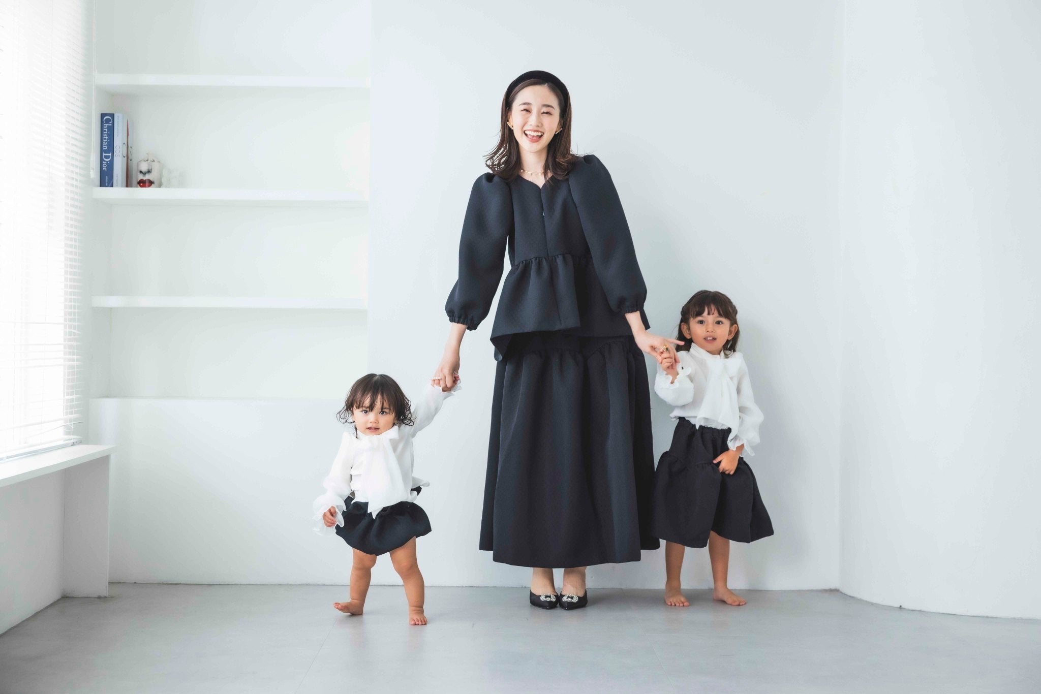 ハートカッティング キルティング長袖トップス（ブラック）【お上品な