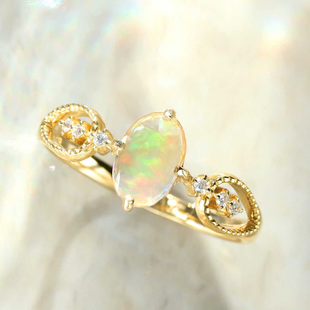 メキシコオパール×ダイヤモンド K18/PTリング・ブリュエット