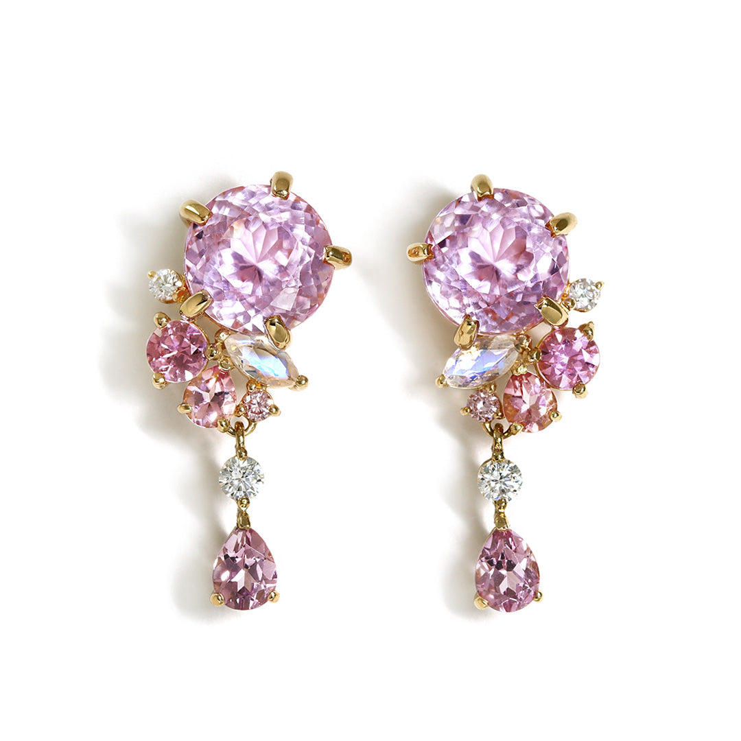 ビズー公式】クンツァイト×マルチカラージュエル K18/PTピアス(両耳