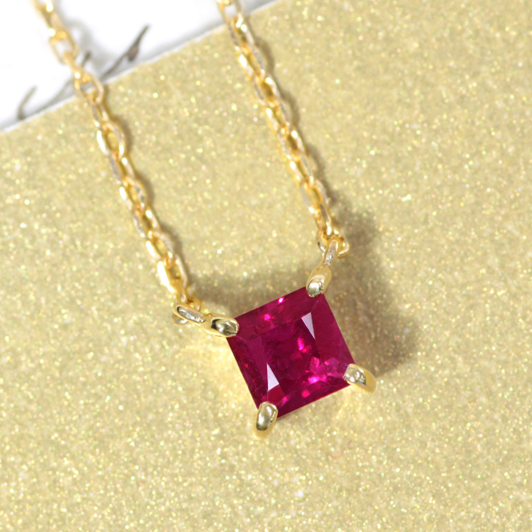 ビズー公式】ルビー スクエアカット K18(18金) プラチナ ネックレス