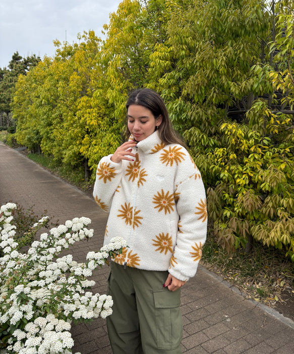 Roxy ALL DAY ウィメンズ フラワー柄 ボアジャケット 中綿 ダブルジップ