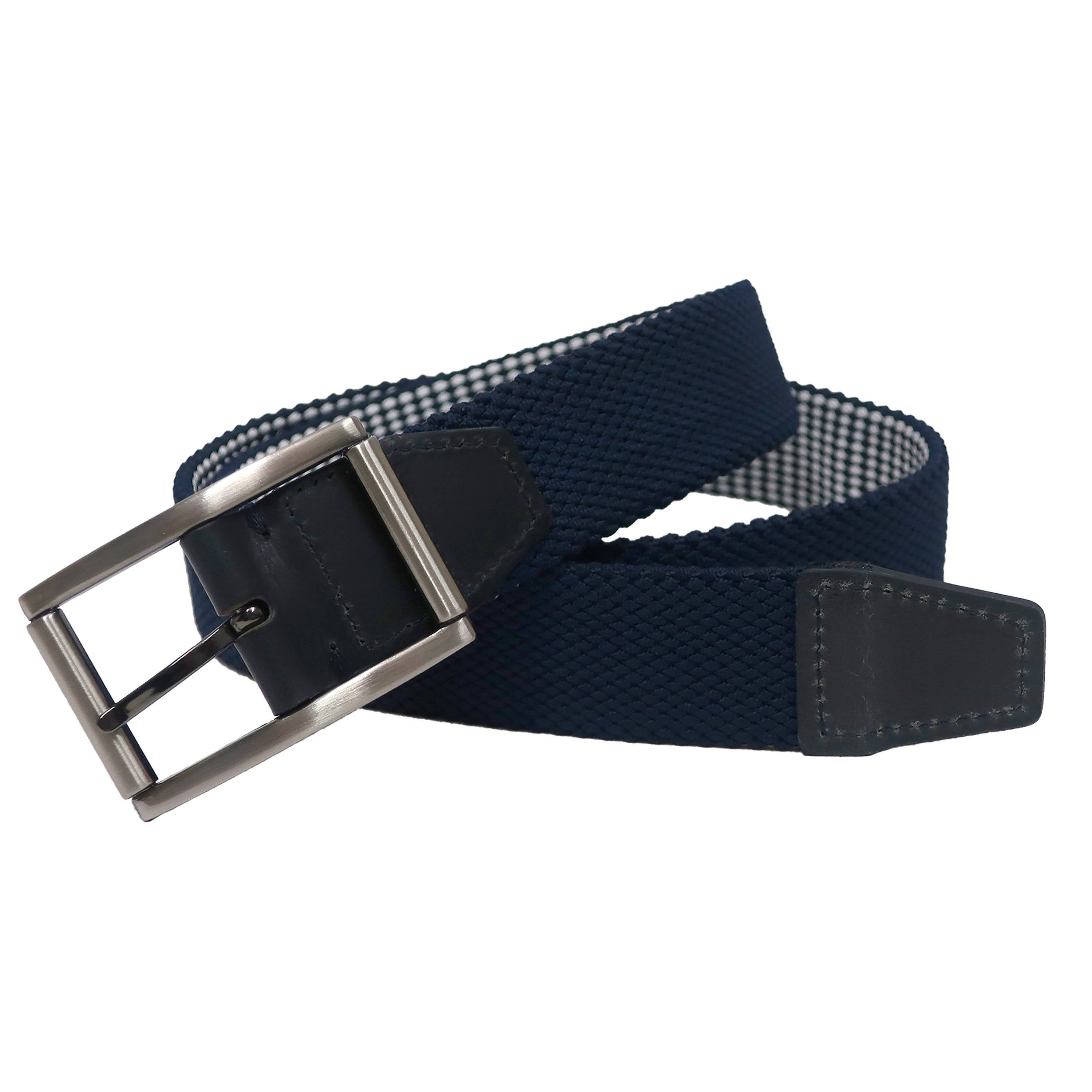 William Reversible Woven Elastic Belt with Leather Accents