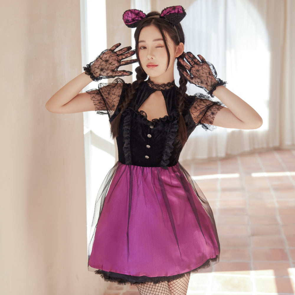 黒レース×パープルのしっぽ付き猫コスチューム | BODYLINE & LunaBelle