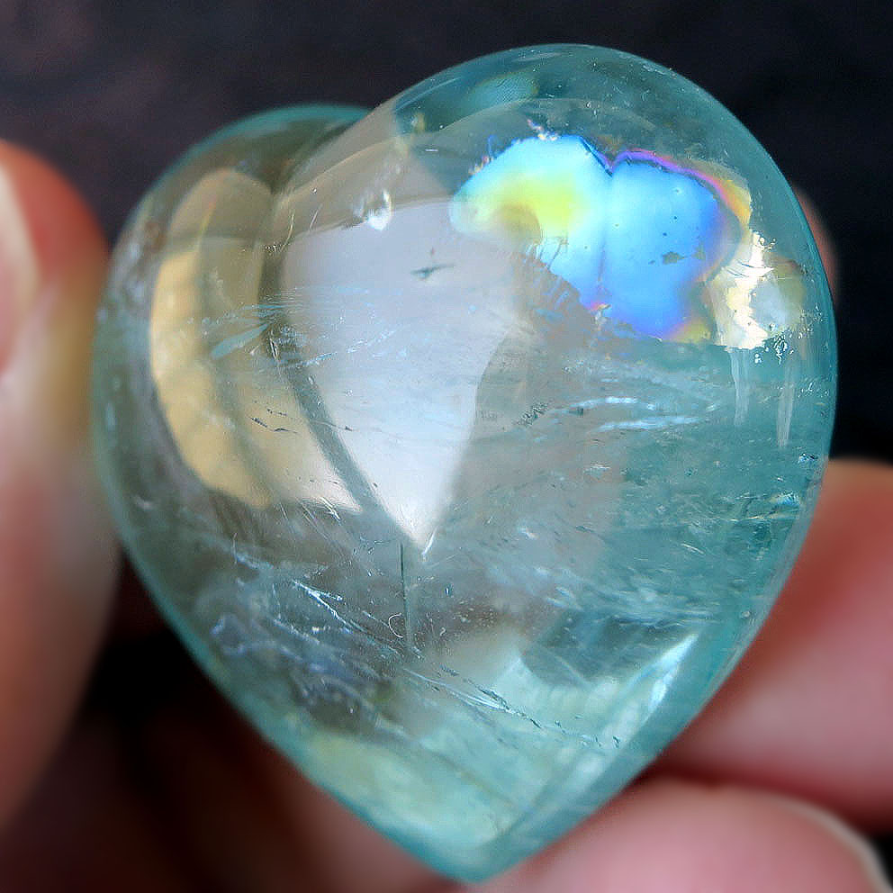 虹入り アクアマリン 天然石 ハート型 コレクション 31mm