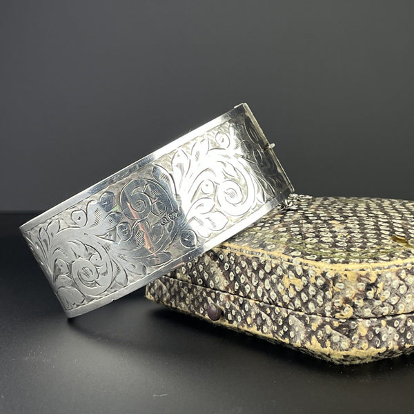 Victorian Engraved Silver Wide Cuff Bangle Bracelet – Boylerpf