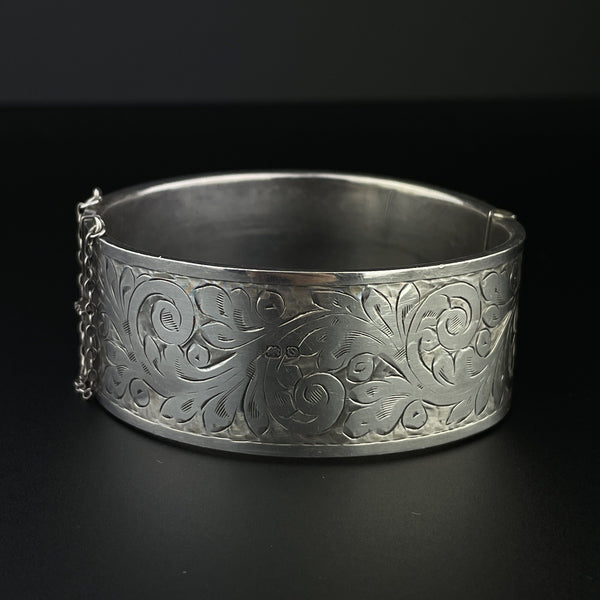 Victorian Engraved Silver Wide Cuff Bangle Bracelet – Boylerpf